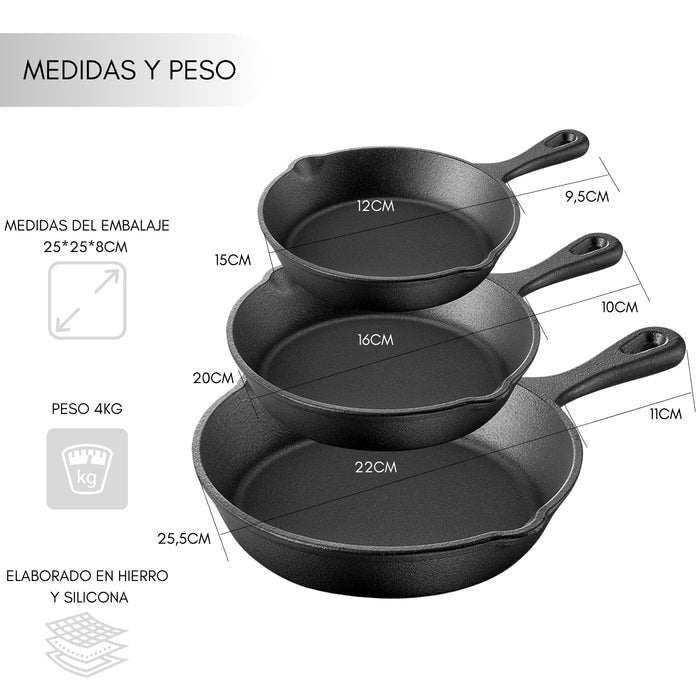 SET 3 SARTEN HIERRO FUNDIDO