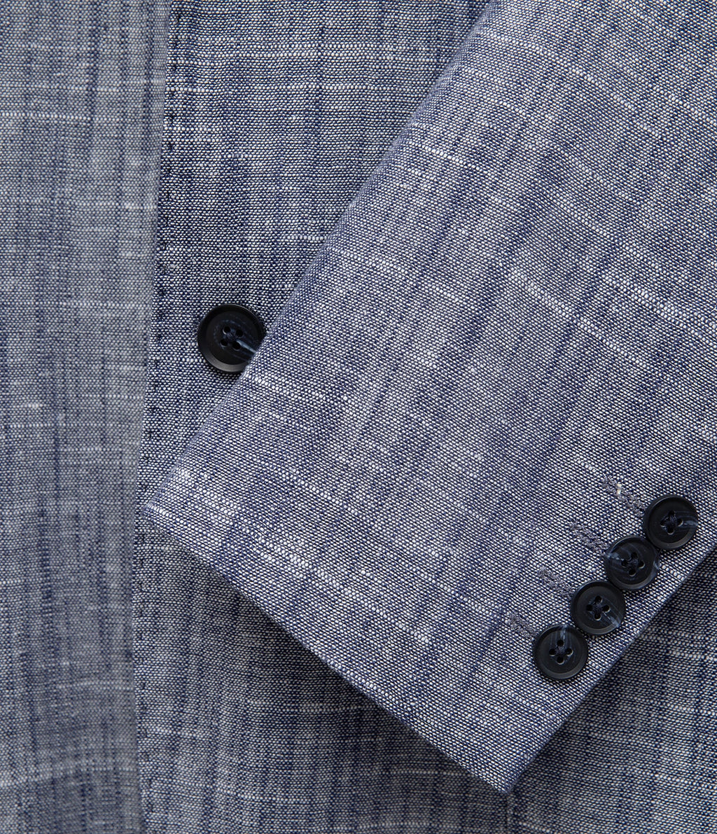 Blazer Hombre 100% Lino Azul Melange