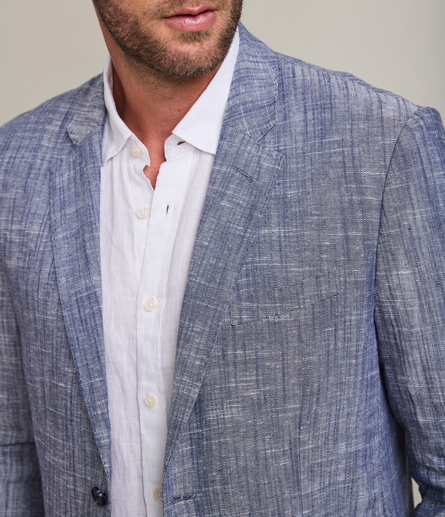 Blazer Hombre 100% Lino Azul Melange