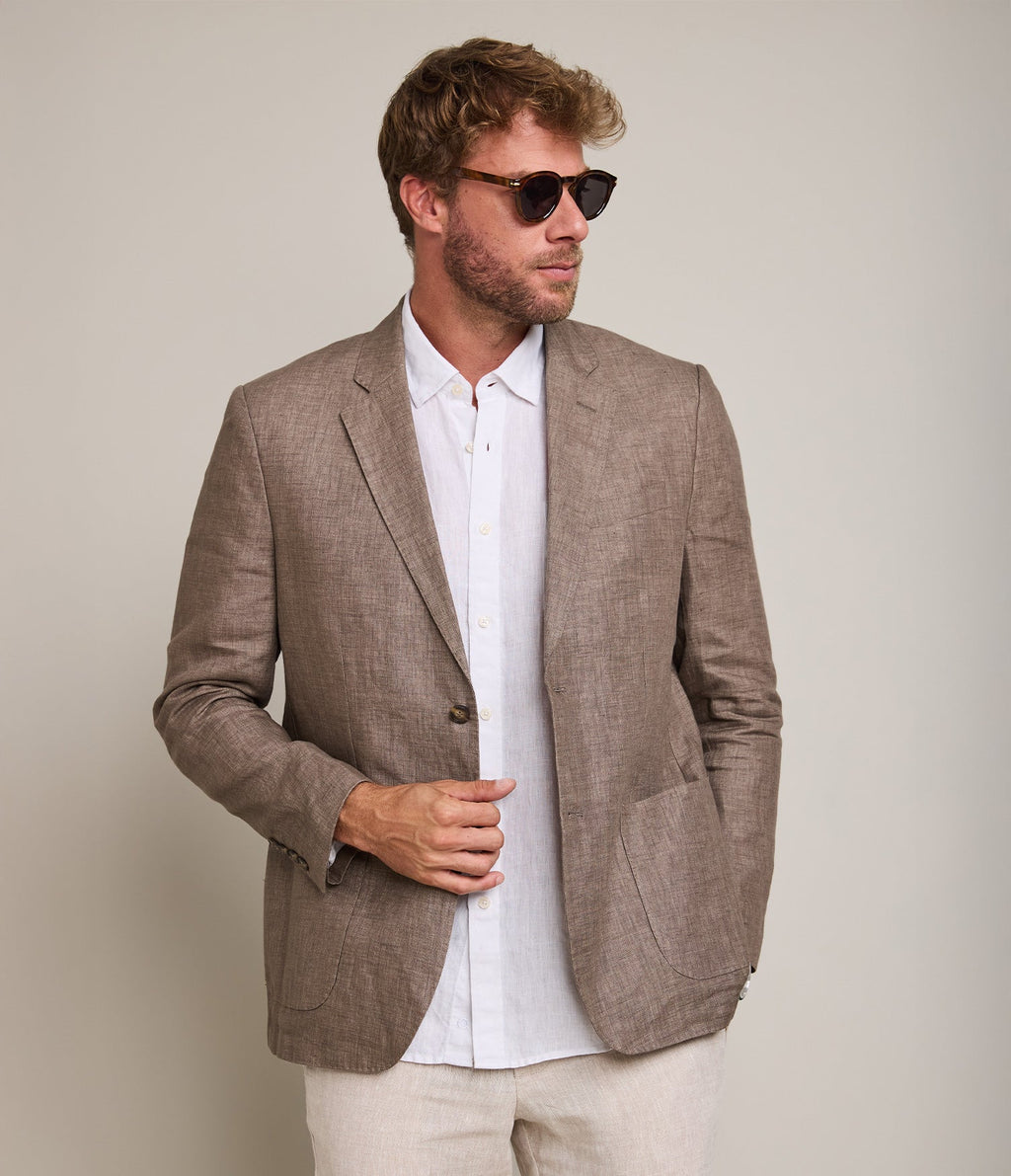 Blazer Hombre 100% Lino Café Tabaco