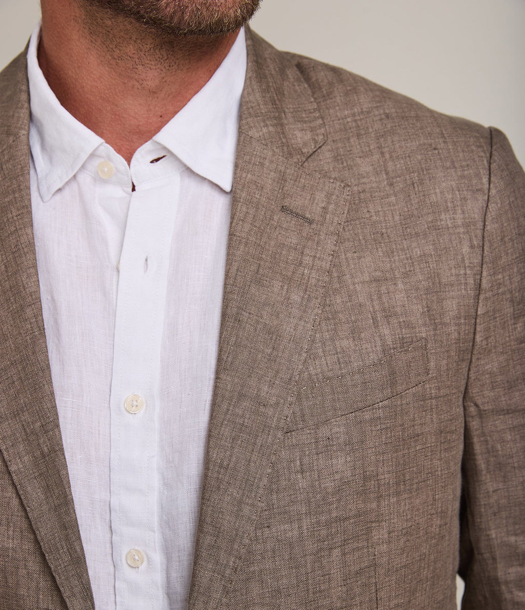 Blazer Hombre 100% Lino Café Tabaco
