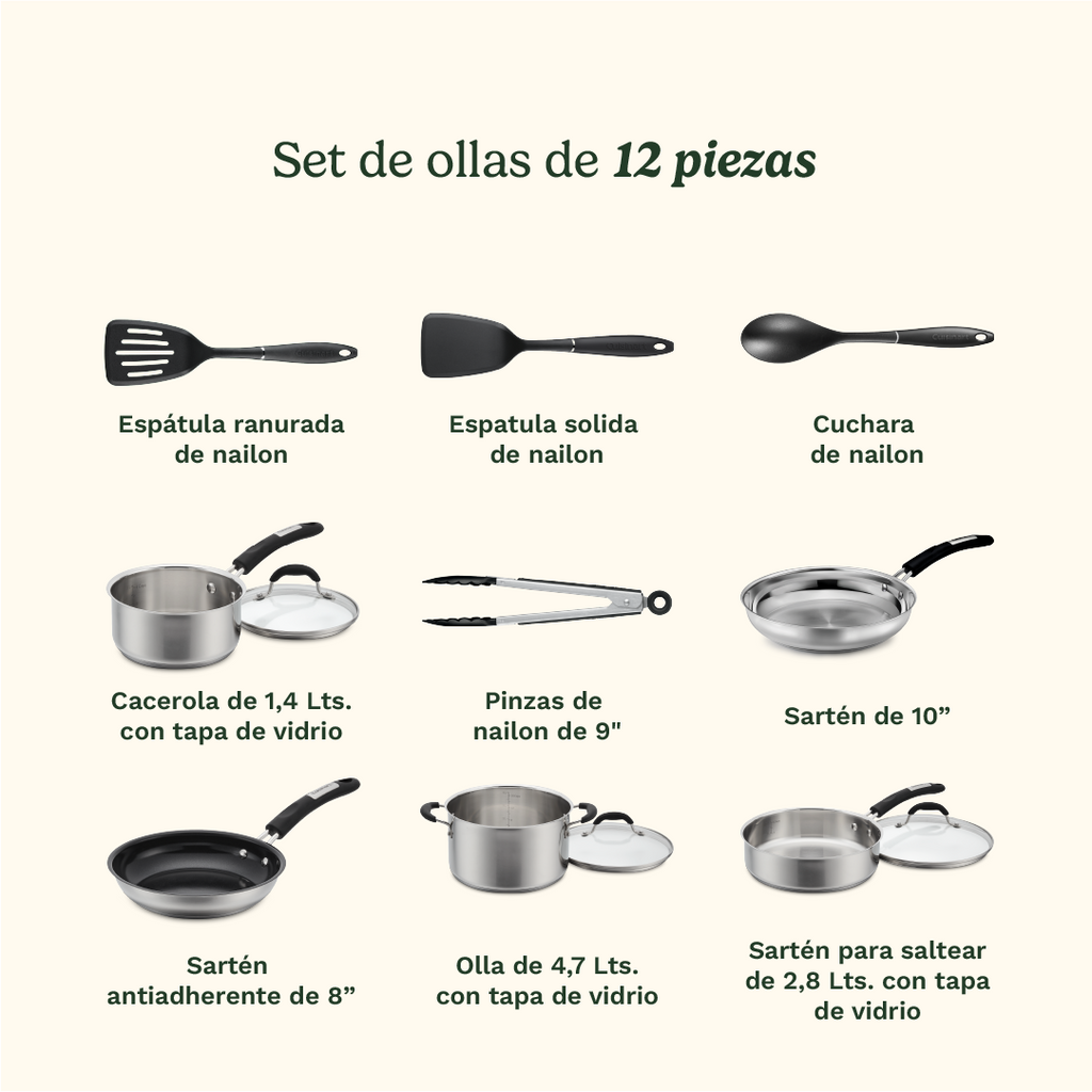 Bateria de Cocina de Acero Inoxidable 12 piezas