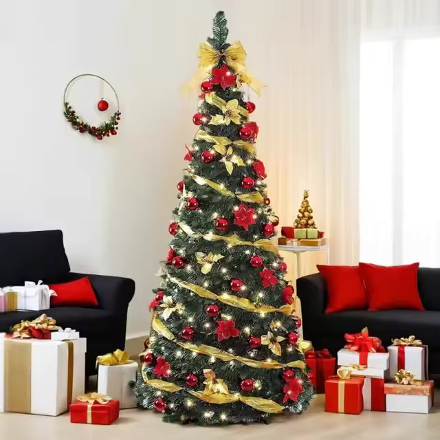 Árbol De Navidad Desplegable - Totalmente decorada y con 180 luces