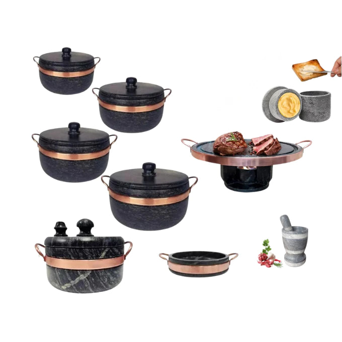 Juego de 14 ollas de esteatita