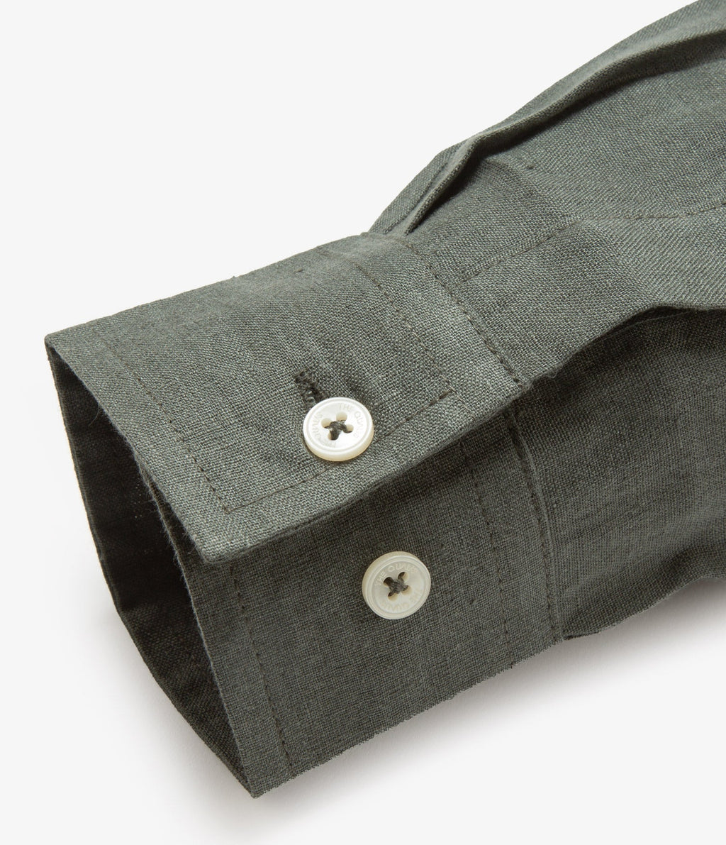 Camisa Hombre Lino Saonna M/Larga Verde Oscuro