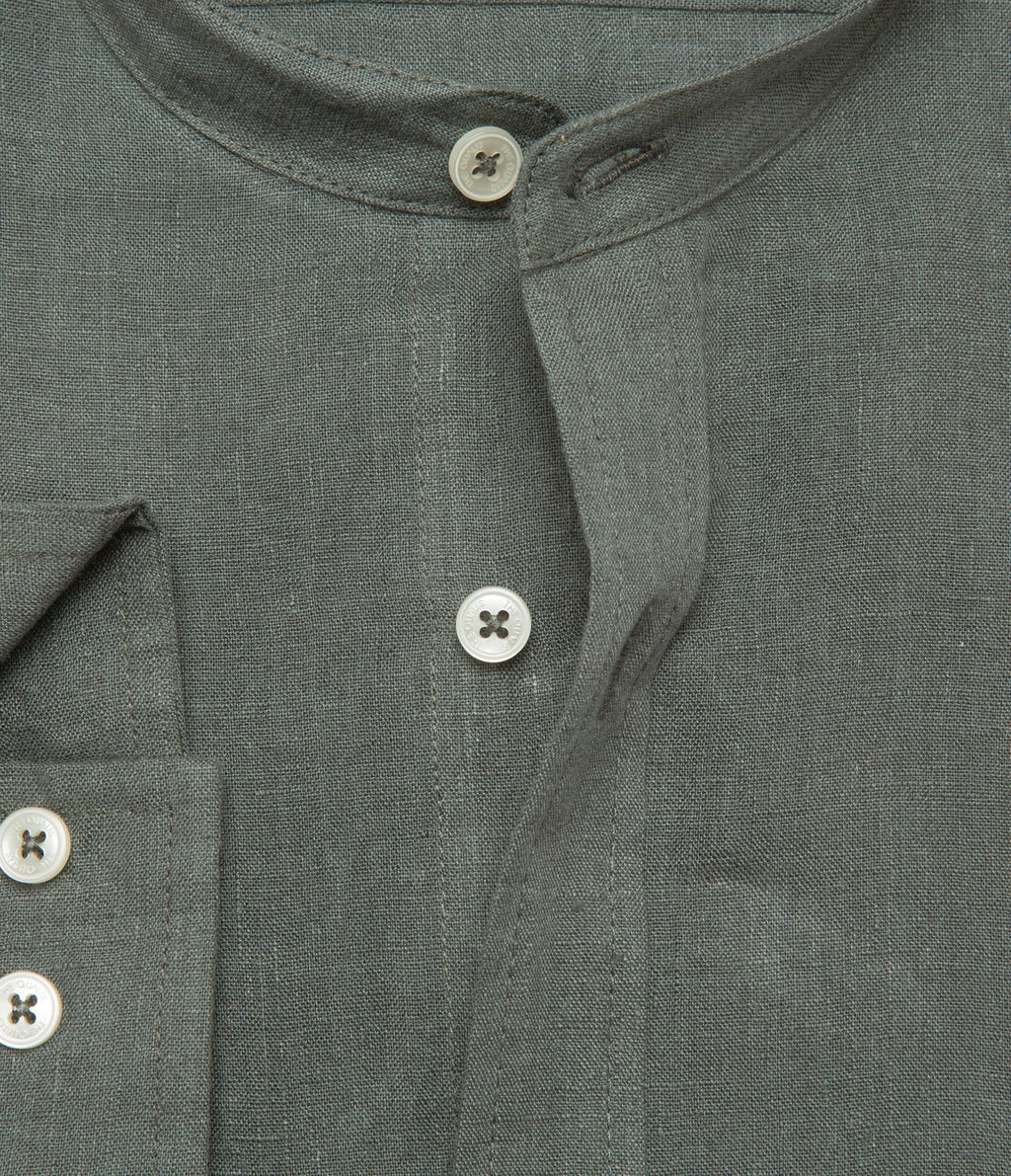 Camisa Hombre Lino Saonna M/Larga Verde Oscuro