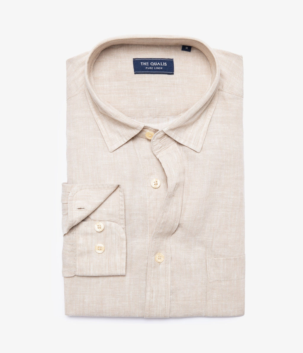 Camisa Hombre 100% Lino Saint Manga larga Beige