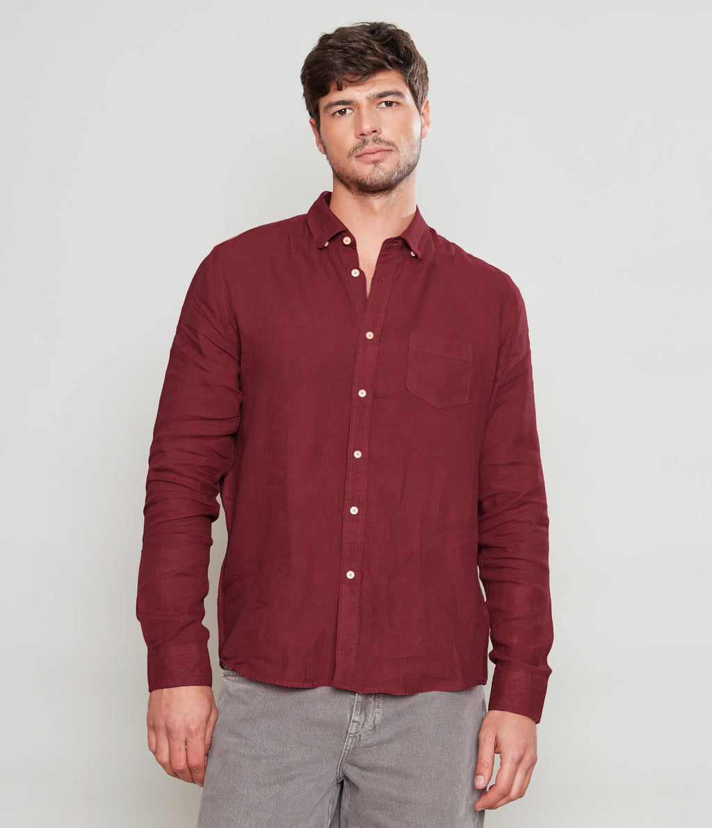Camisa Hombre Lino Saint M/larga Burdeo