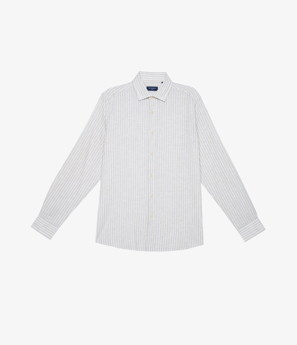 Camisa Hombre Lino Rayas Beige