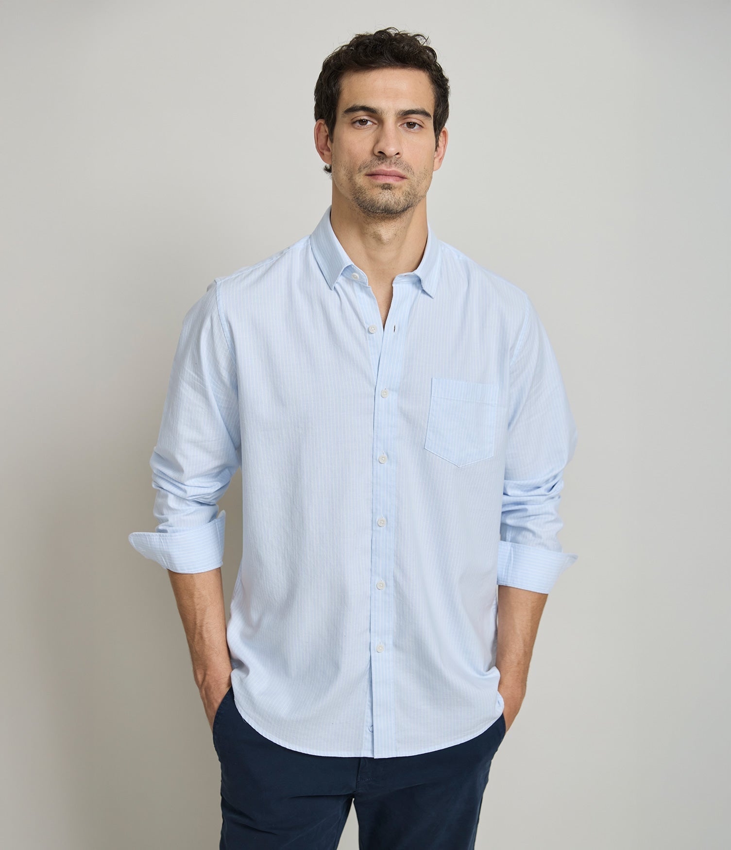 Camisa Hombre Oxford Regent M/Larga Rayas Azul