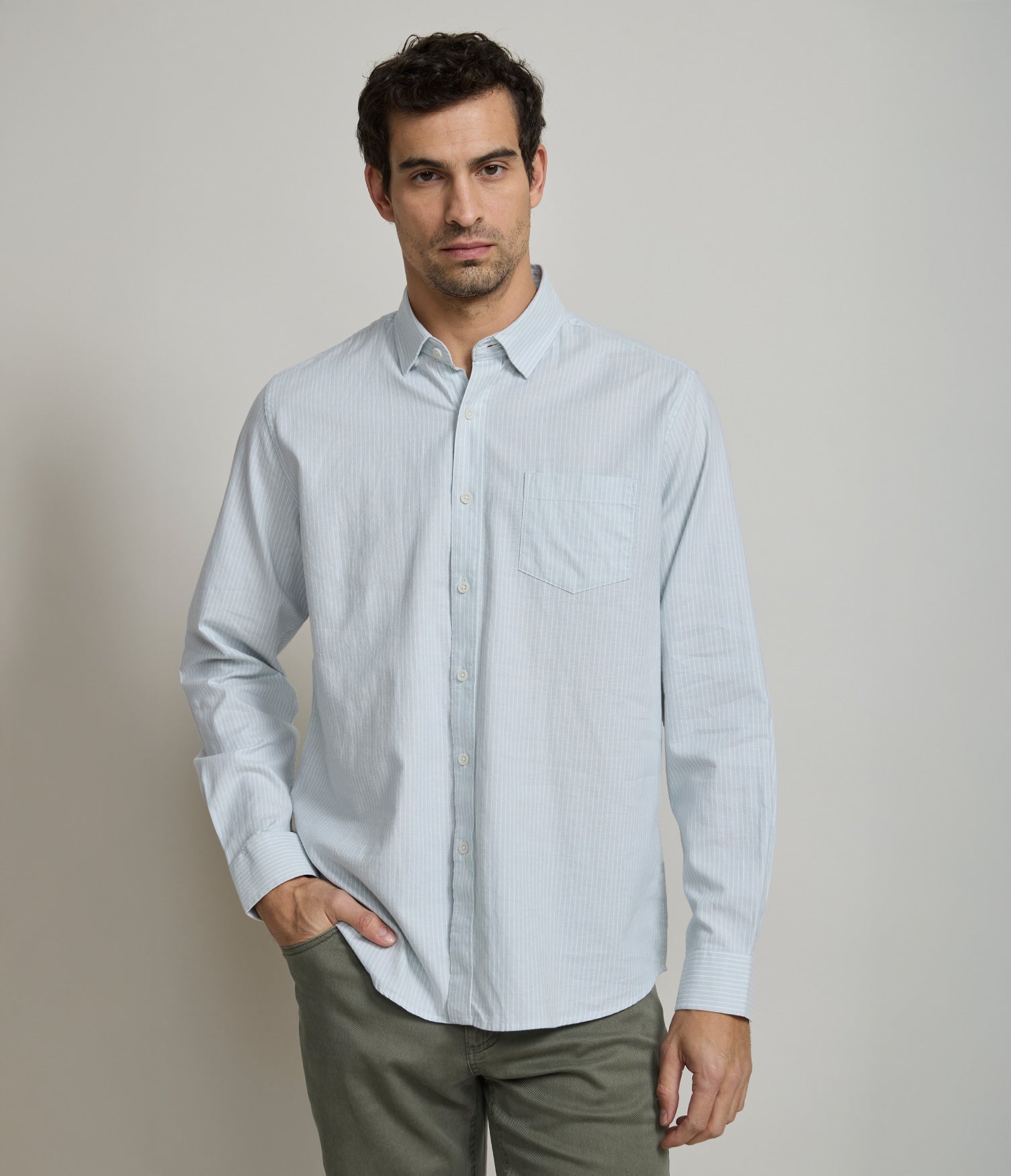 Camisa Hombre Oxford Regent M/Larga Rayas Verde