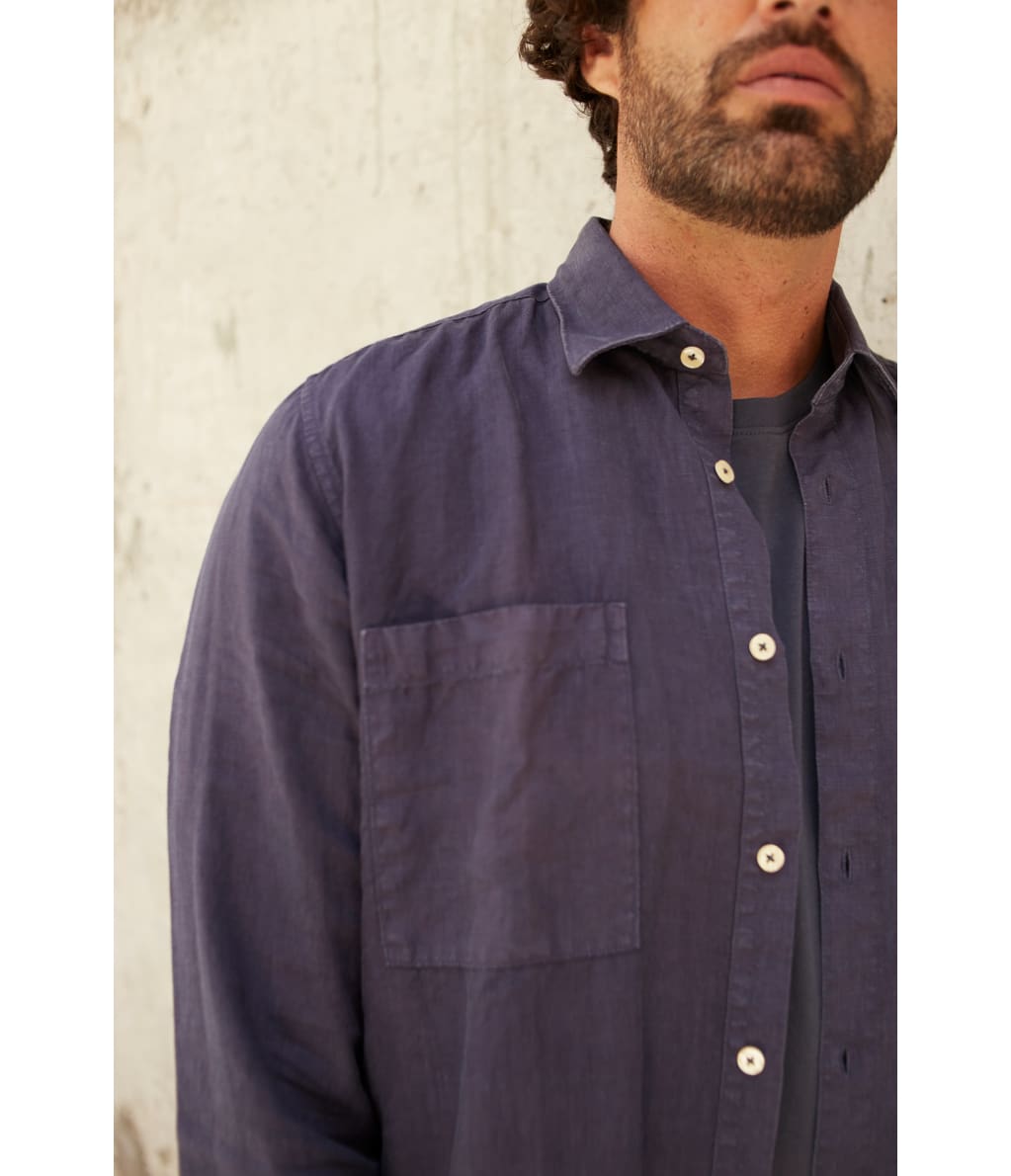 Camisa Hombre Overshirt Lino Azul Marino