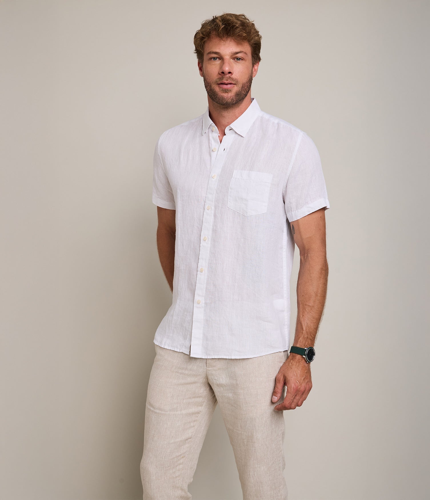 Camisa Hombre Lino Sintra M/Corta Blanco