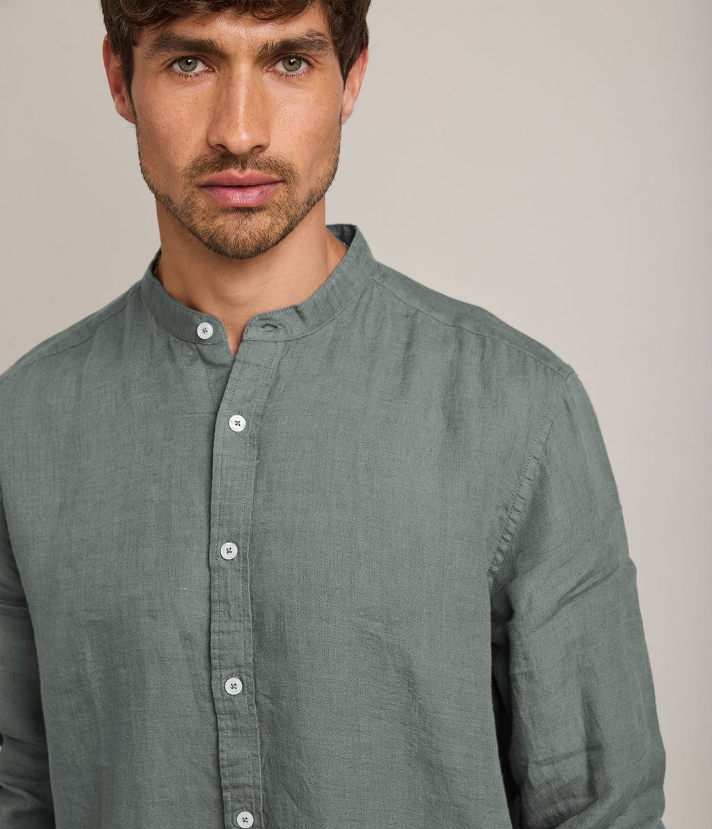 Camisa Hombre Lino Soria Verde Oscuro