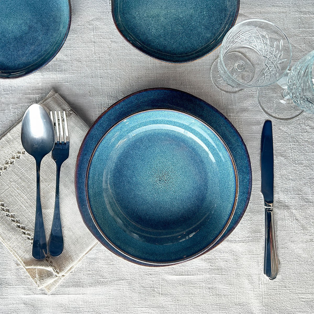 Set Vajilla 24 Piezas Cerámica Azul Línea Efes